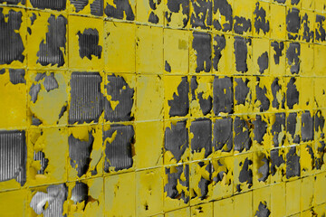 Yellow Old Peeling Bright Paint Abstract Vibrant Square Mosaic Pattern Glass Surface Texture Background Structure Dirty Obsolete
