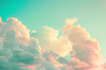 Pastel skies and fluffy clouds, serene cotton candy cloudscape - obrazy, fototapety, plakaty