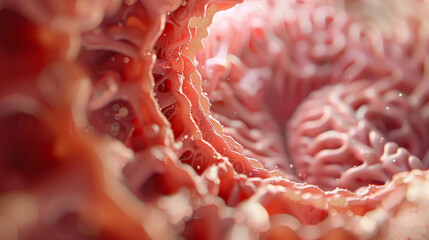 Detailed illustration of the small intestine's inner lining, with a focus on villi