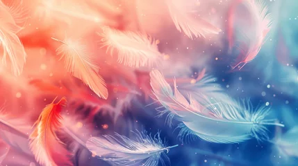 Papier Peint photo Boho animaux Luminous, abstract feathers drifting gently across a sky of soft, gradient colors