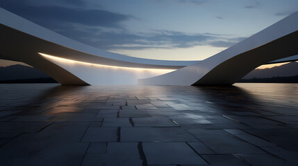 3D rendering futuristic building background with empty concrete floor