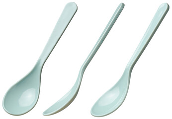 set of plastic baby feeding spoons, made from non toxic and food grade plastic that safe for infants, easy to use and gentle on baby's delicate mouth, isolated on white background in different angles