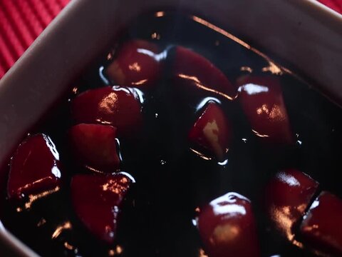 Video of typical peruvian dish "mazamorra morada". Concept of peruvian food.