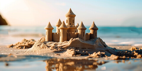 sand castle at sunset - obrazy, fototapety, plakaty