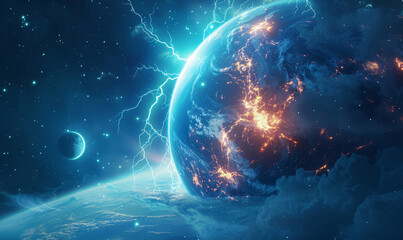 Geomagnetic explosion scene illustration, doomsday galaxy explosion dangerous disaster concept...