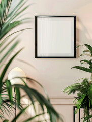 Minimalist mockup of an empty black frame on the wall