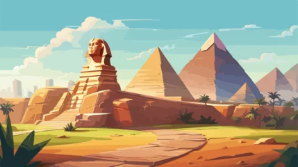 Foto op Canvas Pyramids And Sphinx Flat Bright Color Simplified Ve © Hyper
