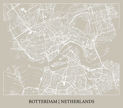 Rotterdam (South Holland, Netherlands) street map outline for poster, paper cutting.