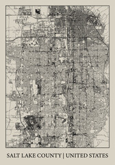 Salt Lake County (Utah, United States) street map outline for poster.