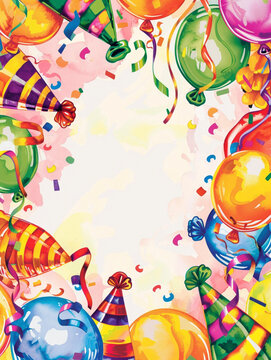 Painting of colorful birthday balloons party
