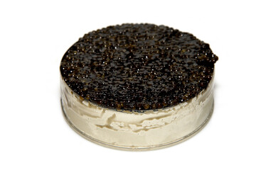 Iranian caviar in can on white background