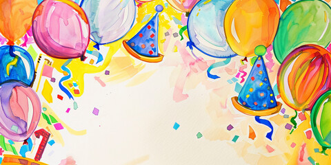 Painting of colorful birthday balloons party