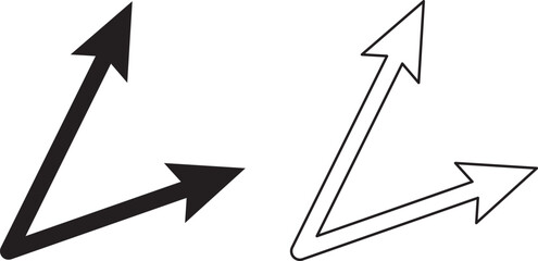 Black double arrow with loop in different directions. Alternate Route line and filled Symbols. Contour image on white. Line circular design for any purposes in eps 10.