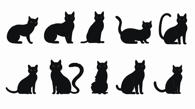 Set of Cats Silhouette Vector Isolated - Animal Sil