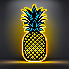 Yellow Neon Pineapple Icon: Add a Tropical Twist to Your Designs(Generative AI)