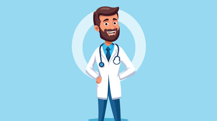 Smiling male doctor character standing and leaning