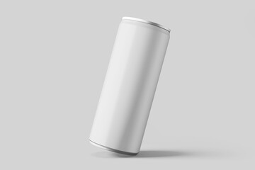 minimal long slim aluminum metal tin energy cola soda drink can beverage product brand packaging realistic mockup design template 3d render illustration isolated in leaning position front view - obrazy, fototapety, plakaty
