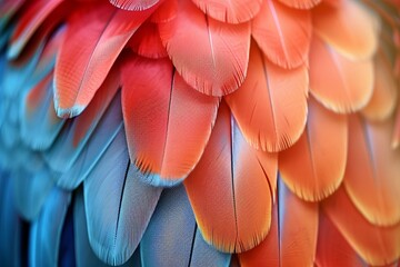 Vibrant colored feathers texture, closeup, photorealistic image quality ,3DCG,high resulution - obrazy, fototapety, plakaty