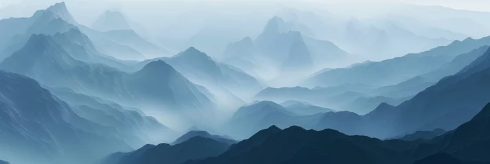 Zelfklevend Fotobehang Scenic Landscape of mountain layers at dramatic misty morning  © Maizal