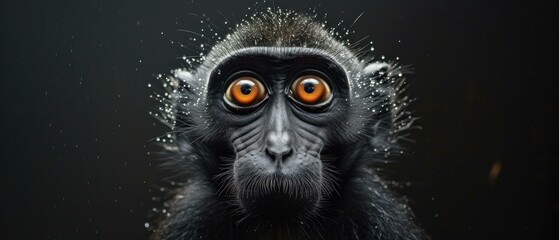 Naklejka premium A monkey with orange eyes and black fur. Generative AI.