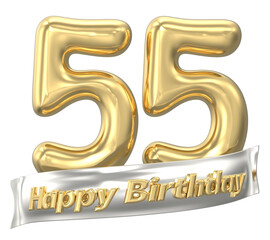 Happy Birthday 55th Gold Number 3D