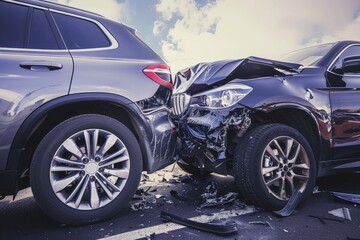 Car accident where fenders smashed into another car, Generative AI - obrazy, fototapety, plakaty