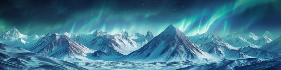  landscape of scenic layers of snow mountains in northern with colorful aurora light - obrazy, fototapety, plakaty