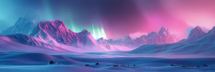 Kussenhoes Scenic layers of snow mountains in northern with colorful aurora light © Maizal