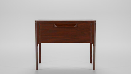 Dark brown wood bedside table with drawer premium photo 3d render
