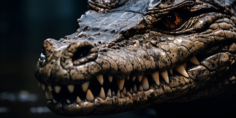 Obraz premium An alligator with a green eye and a black eye and the mouth open. 