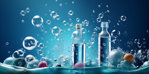 Water dispenser bottle. realistic advertising background with big water can and splashes
 - obrazy, fototapety, plakaty