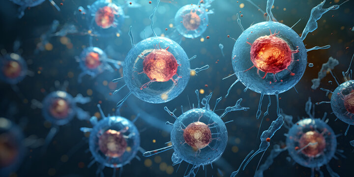 Creative image of embryonic stem cells, Neurons seen under a microscope

