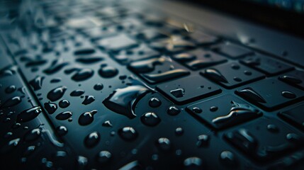 Water droplets on a laptop screen, backlight glow, macro shot, clear details , High details - obrazy, fototapety, plakaty