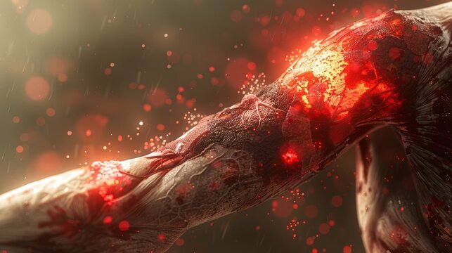 Close-up digital render of necrotizing infection on arm for flesh eating infection concept