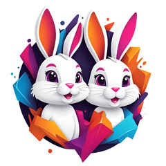 Cute white rabbit character, perfect for t-shirt designs, a couple of rabbits sitting next to each other, kawai