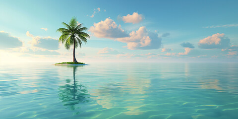 Fototapeta na wymiar Little Tropical Island with coconut tree and clear water of the sea and blue sky