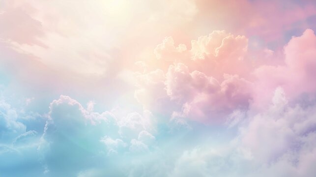 Beautiful abstract background with soft pastel colors and blurred sky with clouds. Soft light from the sun creates gentle rays of light