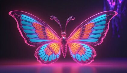 Fototapeta premium Vibrant Neon Butterfly Illustration on Dark Background