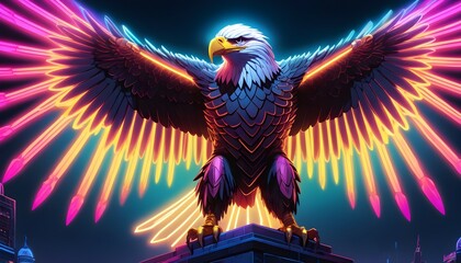 Regal Eagle Monument Illuminated with Neon Light