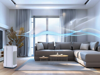 Air Purifier Enhancing Indoor Air Quality in a living room