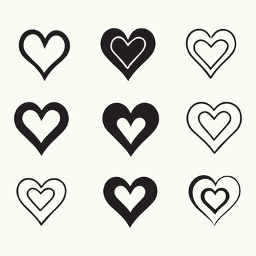 Heart illustrations Collection. Heart Icon set. Hand drawn hearts. love Concept. icons for valentines and wedding