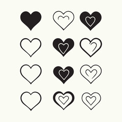 Heart illustrations Collection. Heart Icon set. Hand drawn hearts. love Concept. icons for valentines and wedding