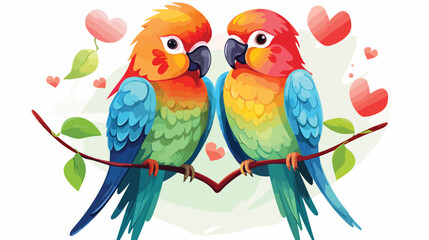 Vector heart and pair of love birds isolated on whi