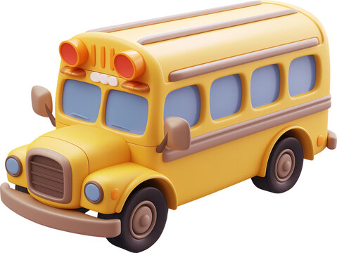 3D illustration cute school bus icon symbol. Cartoon style isolated.