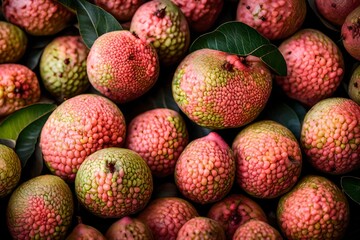 The intricate patterns on the skin of a guava, capturing its unique texture and tropical charm.