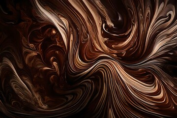 Melted chocolate swirling in hypnotic patterns against a dark canvas, illuminated by soft, ambient light.