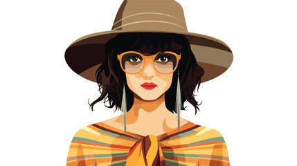 Woman half body with hat and glasses and blouse lon