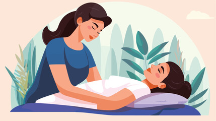 Woman lying on back while massage therapist massagi
