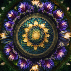 The image reflects the principles of sacred geometry, particularly The Flower of Life.