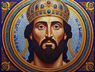  Byzantine Mosaic Portrait of a Byzantine Emperor in a Jewel-Encrusted Helmet